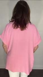 Crinkle shirt met ketting pink