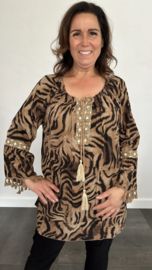 Top met flared mouw tijger camel