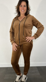 2-Delig velvet comfy pak met rits choco SALE