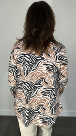 Stretch blouse travel zebra zwart