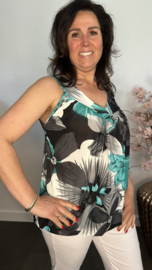Ballon top met V-hals Gebloemd mint