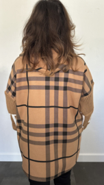 Geruit vest met gebreide mouw en capuchon cognac