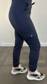 Cargo stretch broek met elastiek  donker Blauw SALE