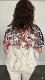Blouse met boord fantasy marine/wit/rood