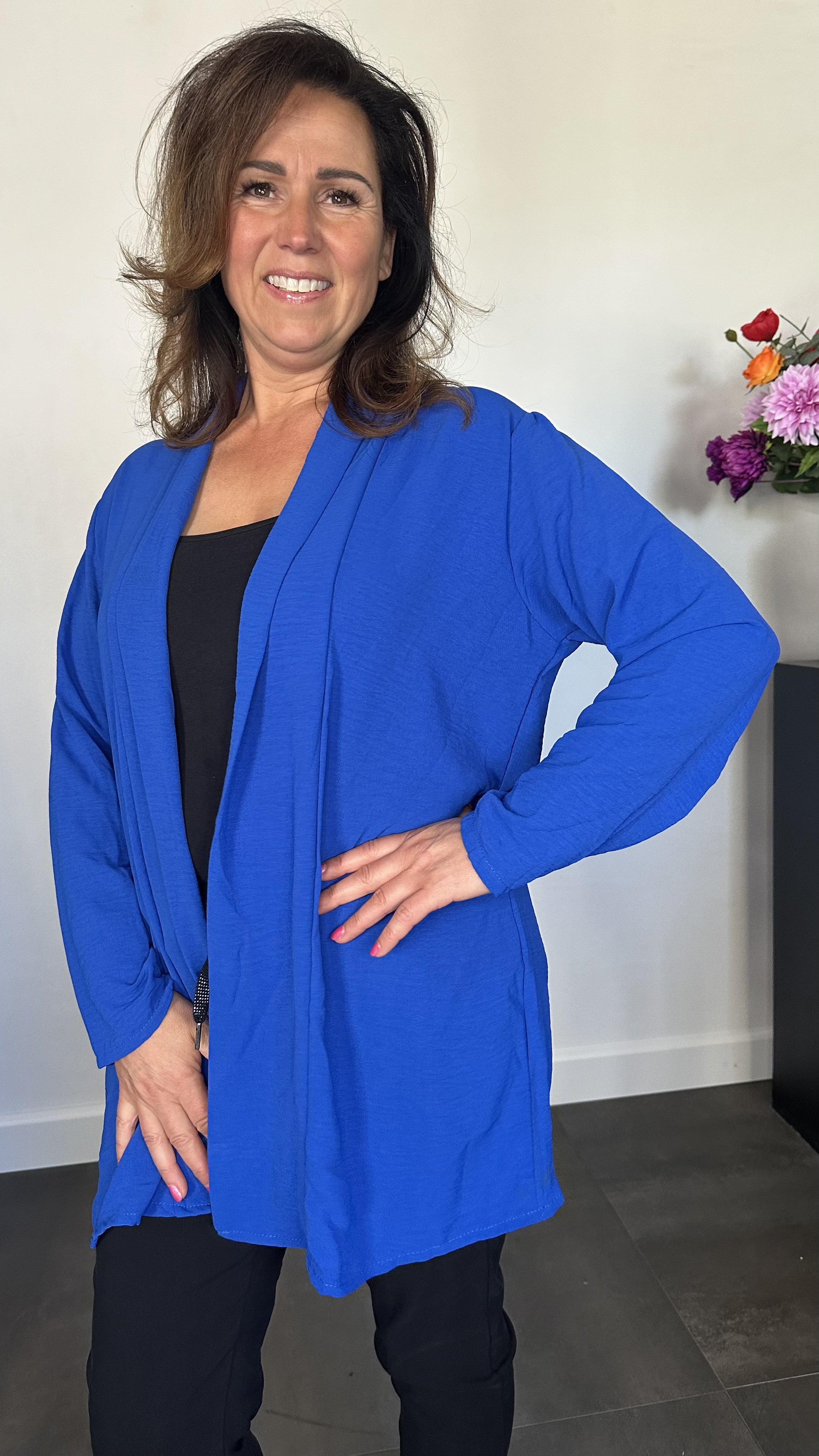 Crepe vest met sjaalkraag Kobalt