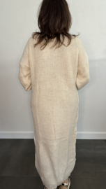 Lang grof gebreid vest met pofmouw beige
