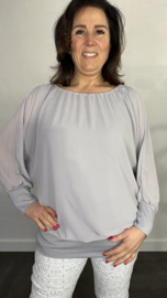 Blouse met boord lange mouw licht grijs