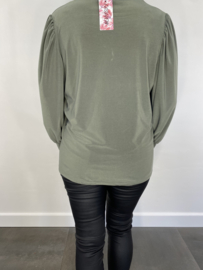 Shirt met v-hals en pofmouw travel army SALE