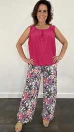 Flared broek gebloemd fuchsia