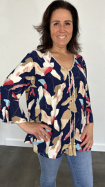 Shirt met flared mouw soft marble marine/zand