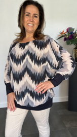 Blouse met boord lange mouw +Size Extra zigzag marine