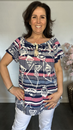 Shirt met koord travel Fantasy gestreept roze