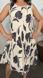 Linnenlook jurk Lenny Tulp marine/zand