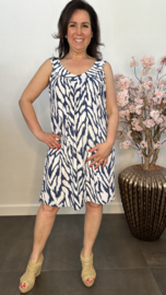 Jurkje met V-hals Scratched zebra jeans/wit