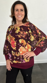 Blouse met boord bloemen bordeaux