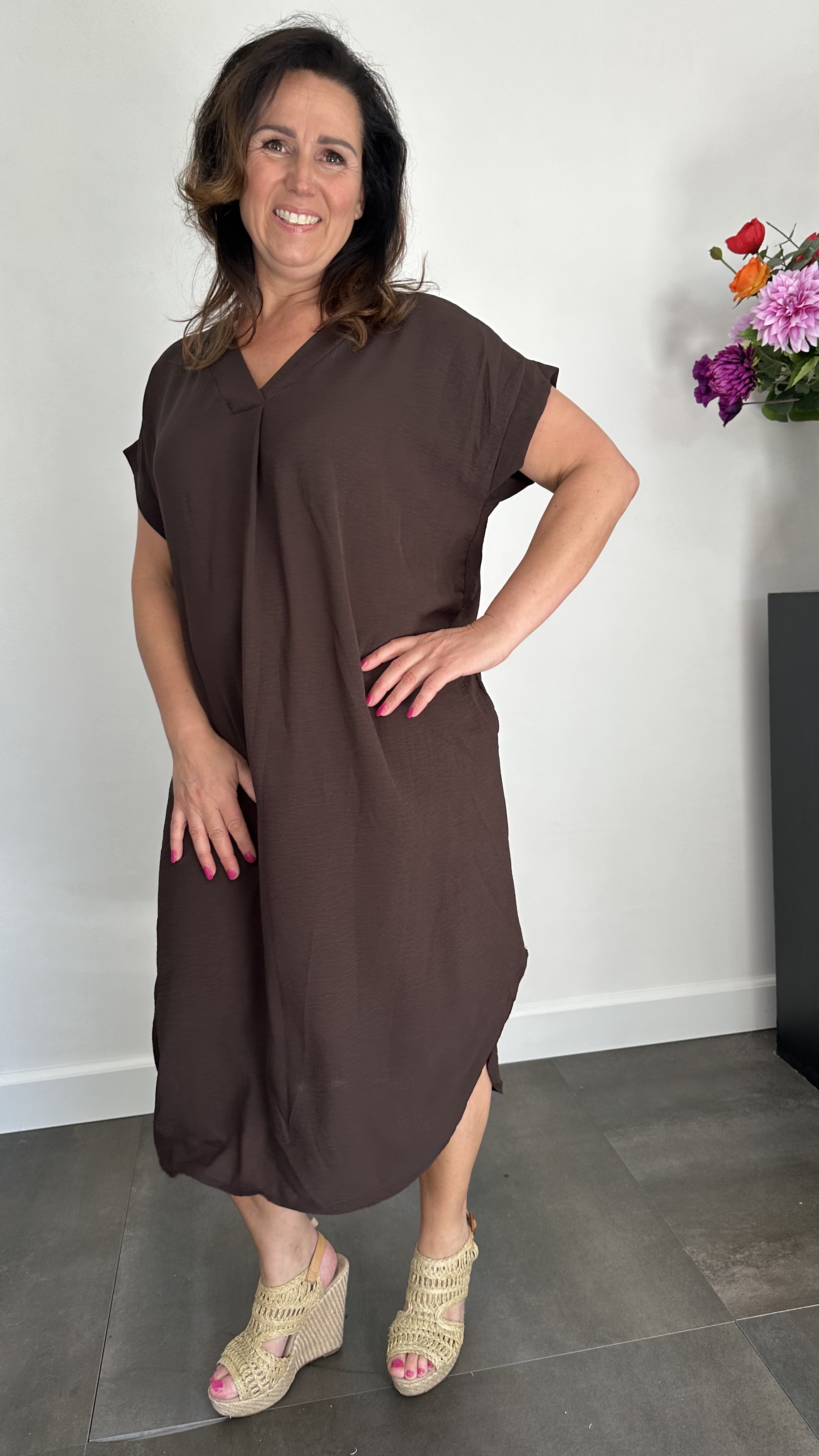 Jurk Maya +Size donker bruin