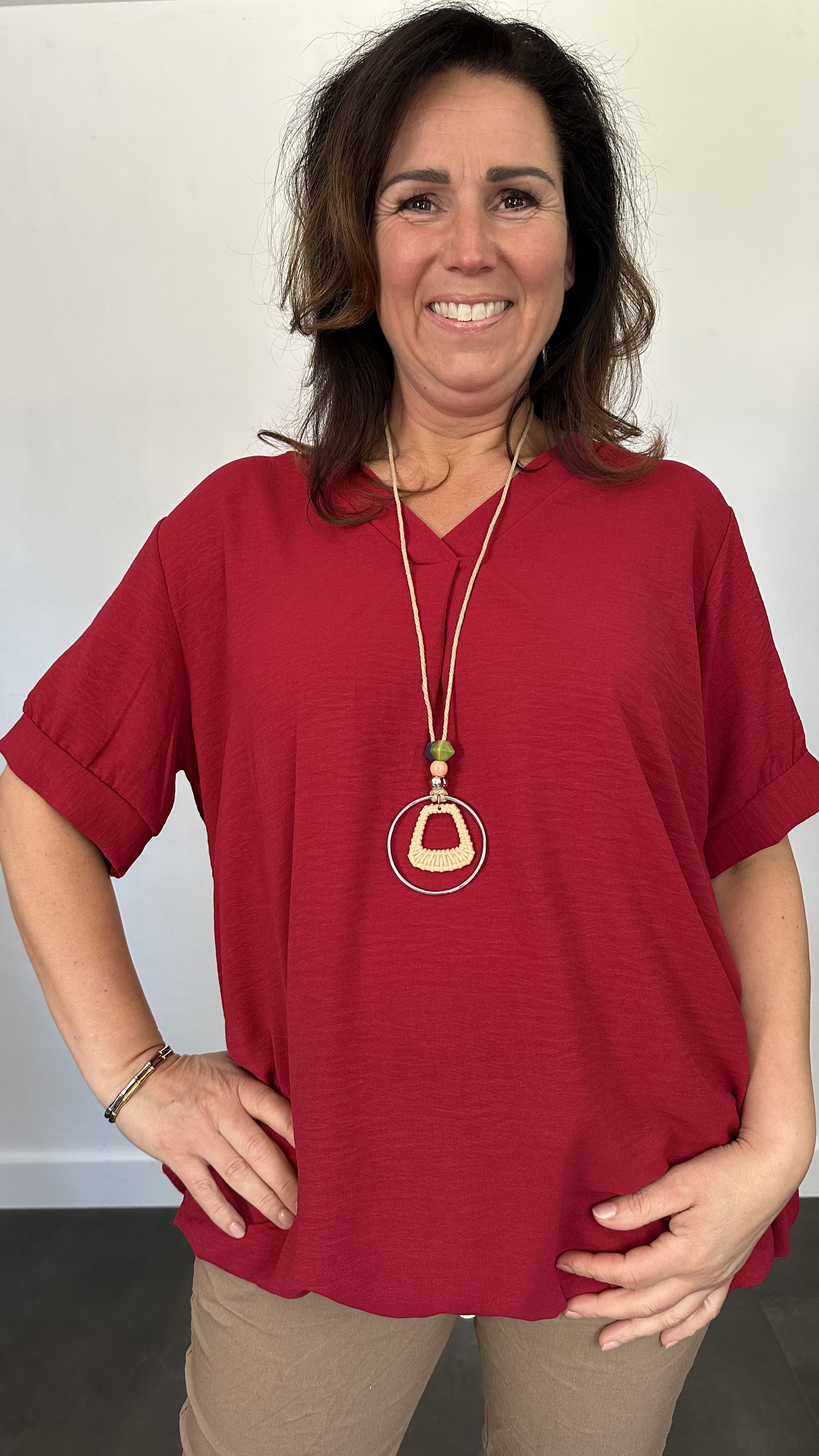 Top Maya korte mouw +SIZE bordeaux