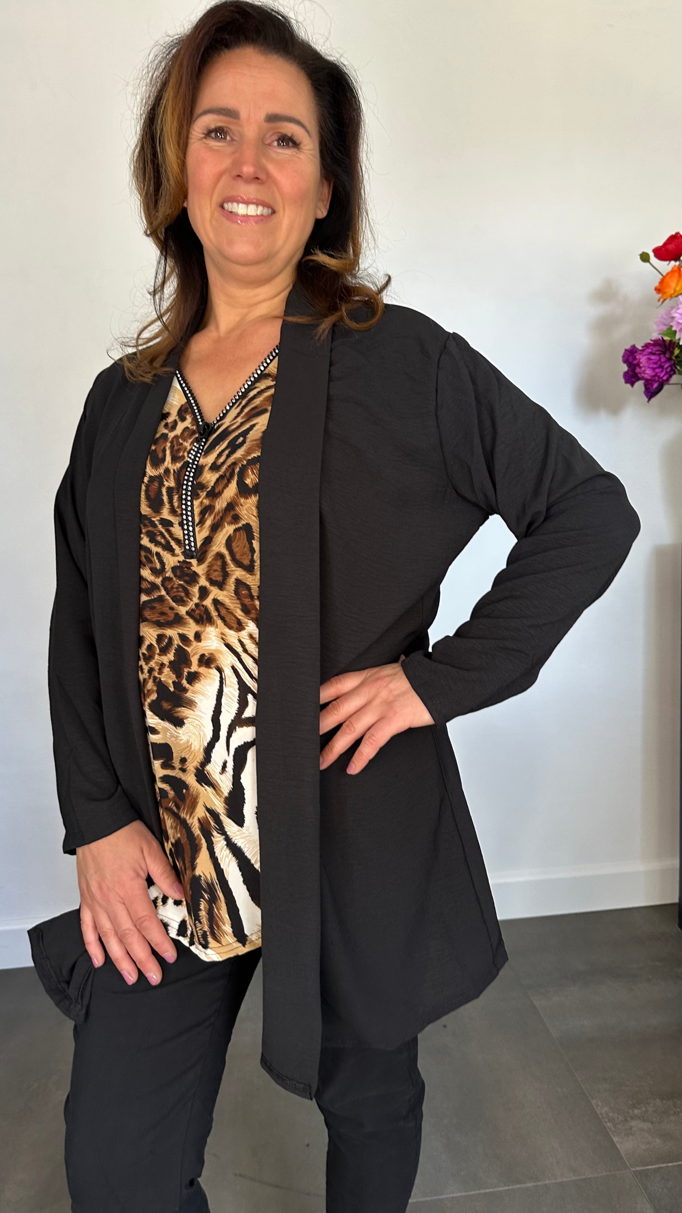 Crepe vest met sjaalkraag Zwart