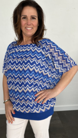 Blouse met boord zig zag kobalt