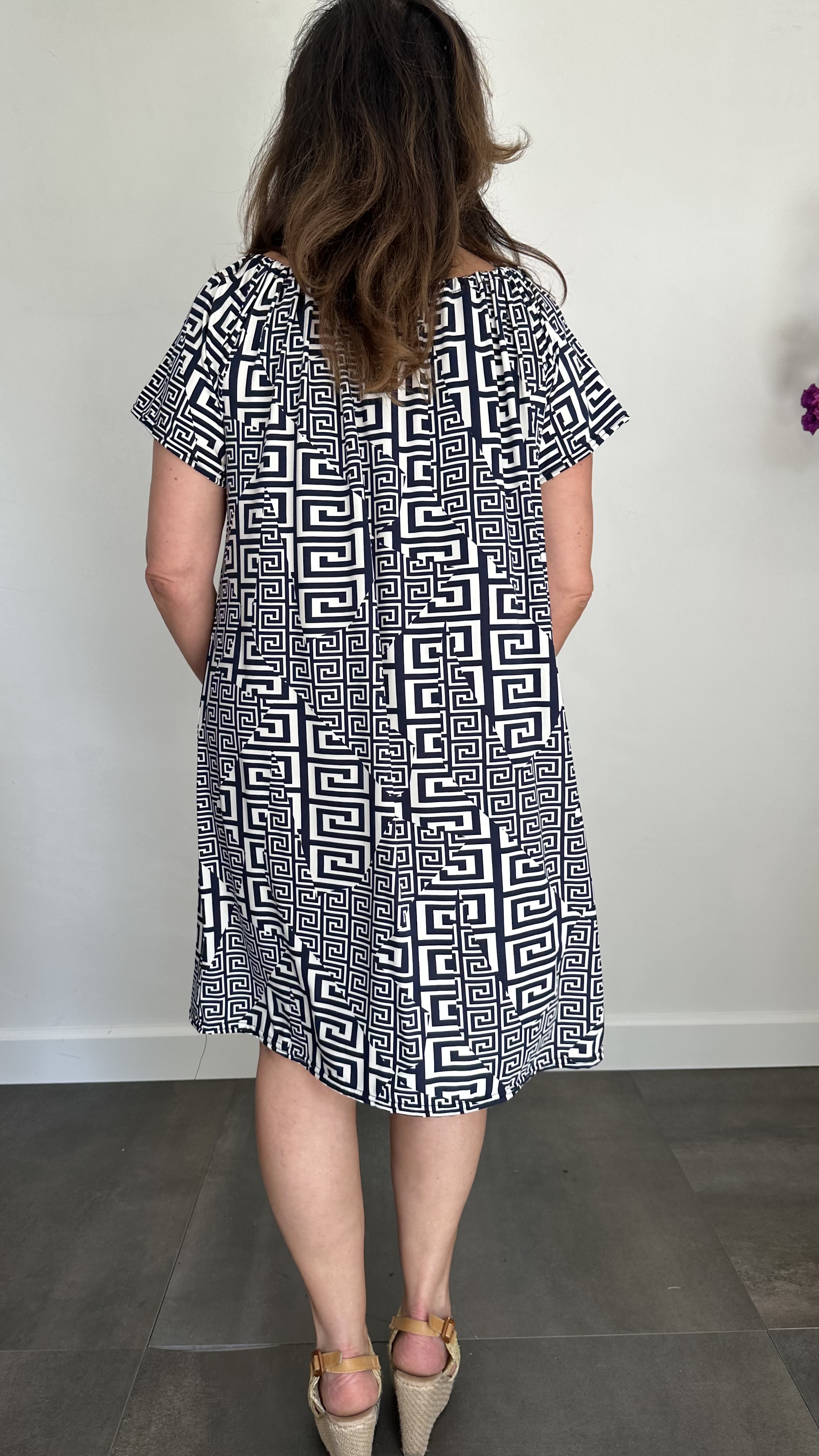 Jurk met koordje rome marine/ecru