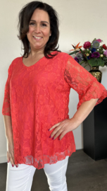 Kanten blouse Ilse +SIZE koraal