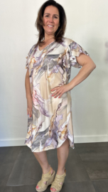 Stretch jurk Gold marble ecru/lila