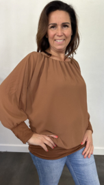 Blouse met boord lange mouw cognac