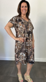 Stretch jurk Gold paisley bruin