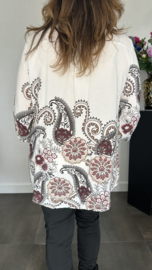 Blouse paisley met knoopjes ecru/wijnrood