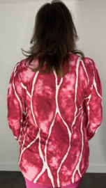 Velvet shirt met v-hals en pofmouw marble fuchsia