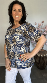 Ballon shirt met elastiek Animal mix marine /zand