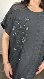 Blouse Irma broderie/ glitter Zwart