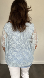 Blouse met boord KANT ijsblauw