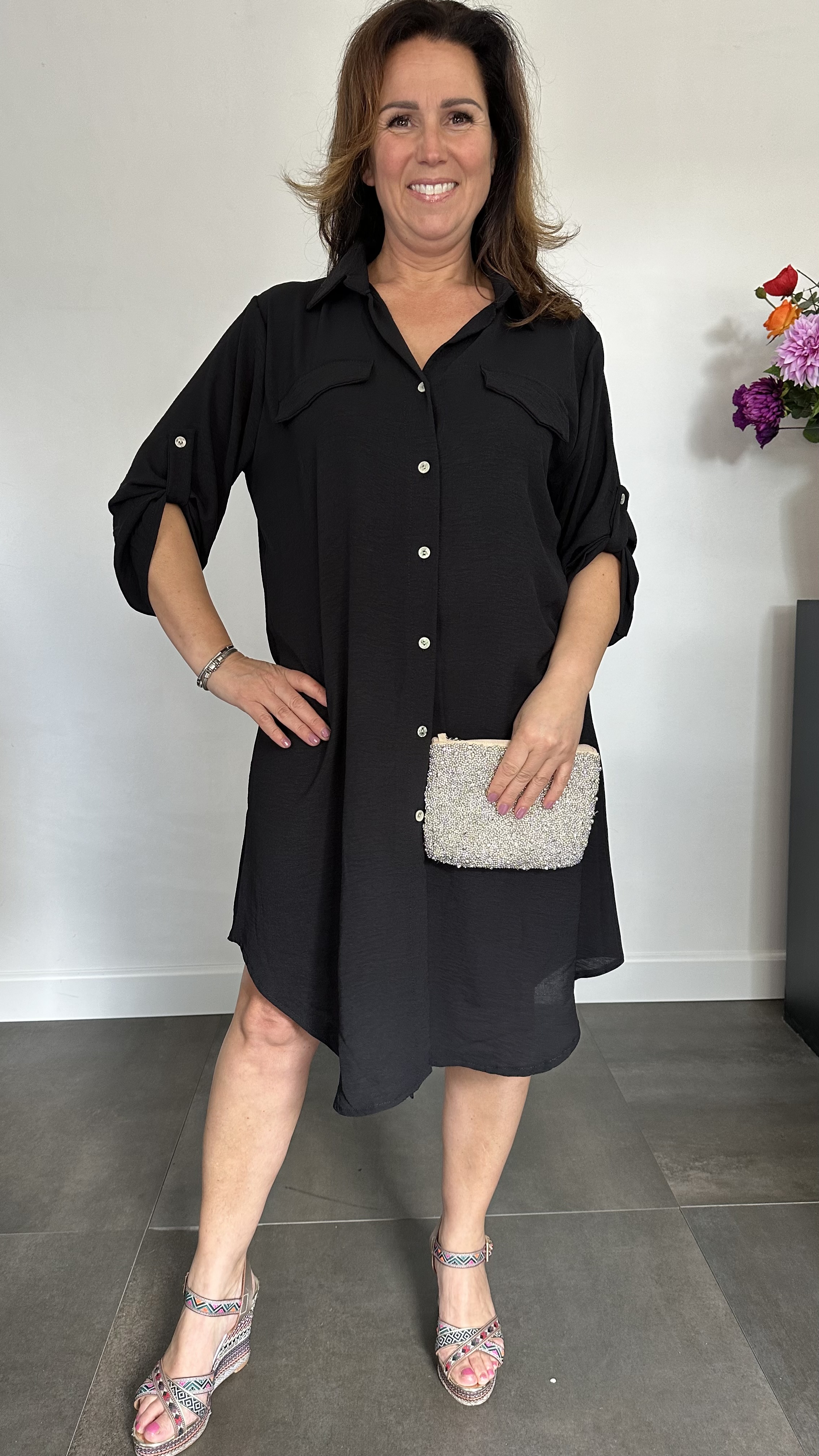 Blouse/ jurk crepe zwart