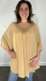 Tuniek/ blouse chantal met kant camel+SIZE