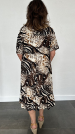 Jurk met elastiek in de taille (soft) tijger mix bruin