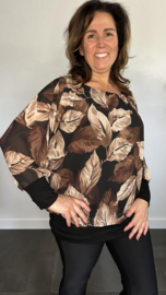 Blouse met boord autumn leaves zwart