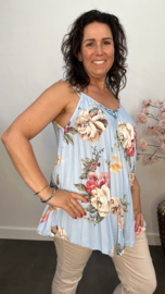 Plisse top gebloemd met spaghettibandjes IJsblauw