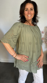 Broderie top Aurora army
