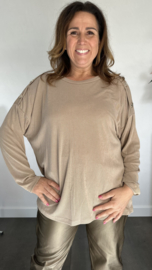 Ribbel shirt met knopen camel