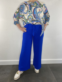 Voile top met knoop cashmere cobalt SALE