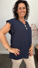Shirt Britt met knopen en ruche Marine