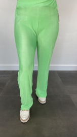 Plissé broek met wijde pijpen neon groen SALE