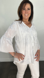 Blouse met flared mouw bloem wit /zilver SALE