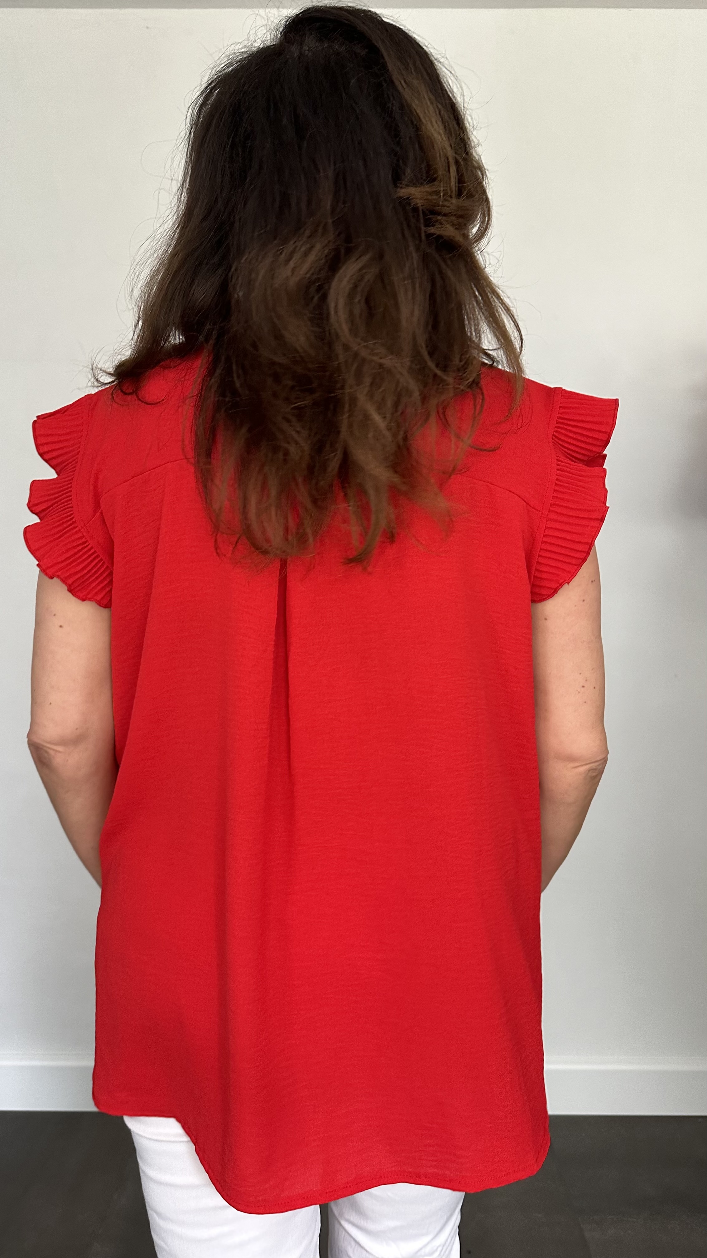 Top Elena met plisse ruche rood