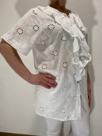 Broderie blouse met ruche wit