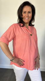 Geborduurde  blouse Belle koraal