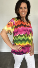 Ballon shirt met elastiek coloured zig zag fuchsia (+size)