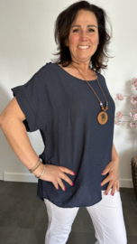 Shirt Nora kant +ketting Marine