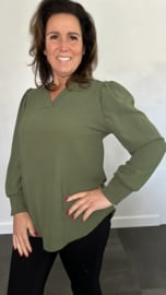 Crepe blouse met v-hals en pofmouw army